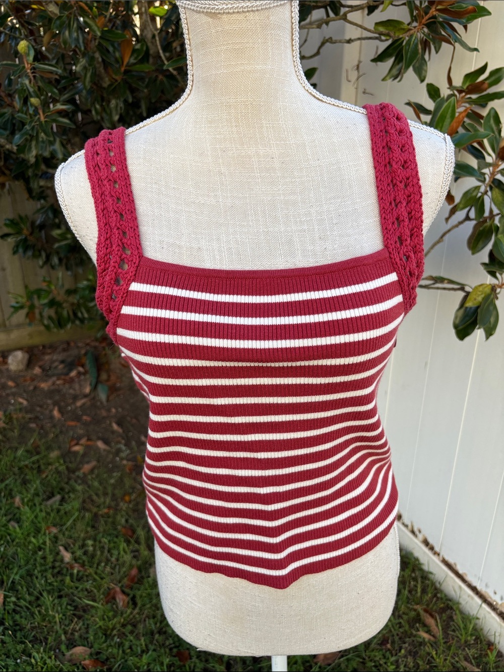 Aerie Striped Burgundy and White and Black Women's Tops